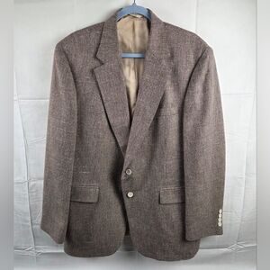 Marshall Fields Tweed Blazer Mens 46 R Tan Herringbone Made In USA